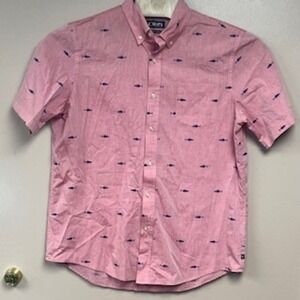 Chaps Mens Pink Shark Print Short Sleeve Button Up Shirt Size L‎